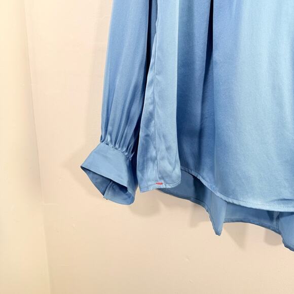 XiRena Greer Blue Pearl 100% Silk Long Sleeve Button Front Blouse Large - Picture 3 of 10